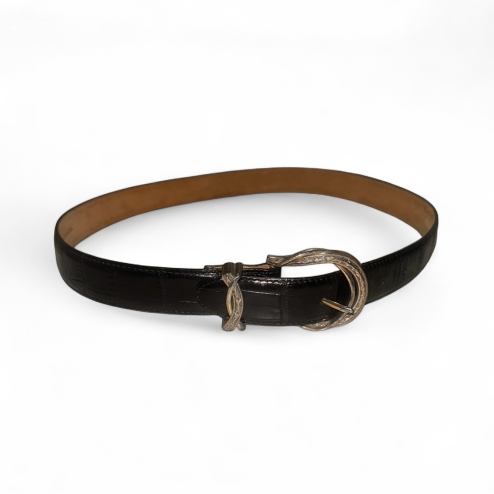 Brighton Croc Embossed Leather Belt with Silver Buckle Size 34 Western‎ Y2K